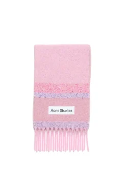 Acne Fringed Scarf Logo Skjerf Rosa Mønster