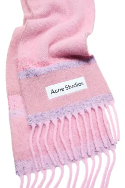 Acne Fringed Scarf Logo Skjerf Rosa Mønster