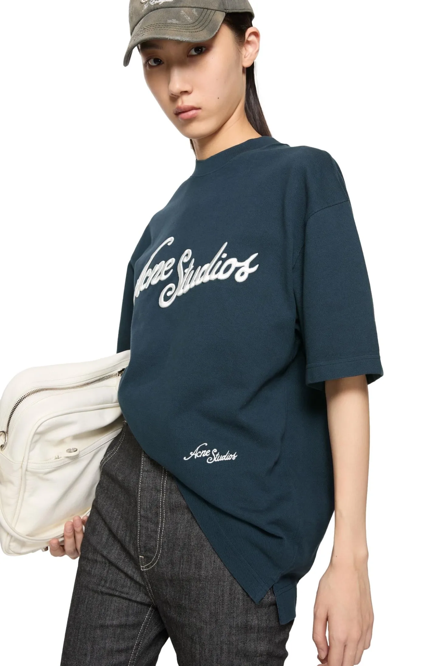 Acne Logo T-shirt - Relaxed Fit T-shirt Marine