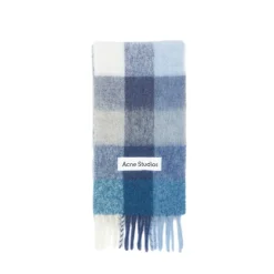 Acne Mohair Checked Scarf Skjerf Blå Mønster