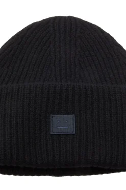 Acne Small Face Logo Beanie Lue Sort