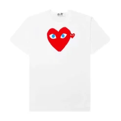 Comme des Garcons Play U T-shirt Red Emblem Knit T-shirt Hvit Og Rød