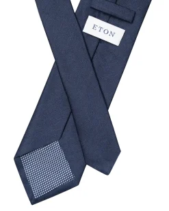 Eton Dark Blue Solid Silk Linen Tie Slips Mørkeblå