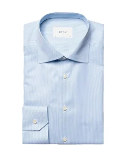 Eton Fine Stripe Signature Twill Shirt Skjorte Lyseblå Striper