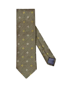 Eton Geometric Silk Linen Tie Slips Mørkegrønn