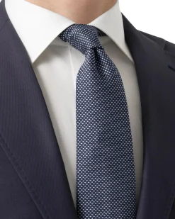 Eton Geometric Woven Slik Tie Slips Mørkeblå