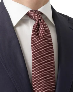 Eton Geometric Woven Slik Tie Slips Burgunder Mønster