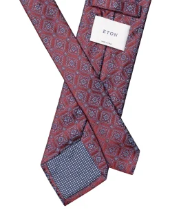 Eton Medallion Woven Silk Tie Slips Rødt Mønster