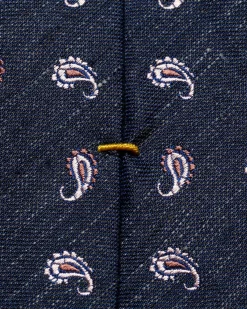 Eton Paisley Silk Linen Tie Slips Marine
