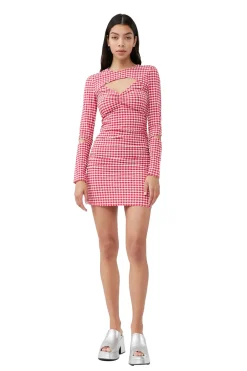 Ganni Stretch Seersucker Cutout Mini Dress Kjole Rød
