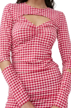Ganni Stretch Seersucker Cutout Mini Dress Kjole Rød