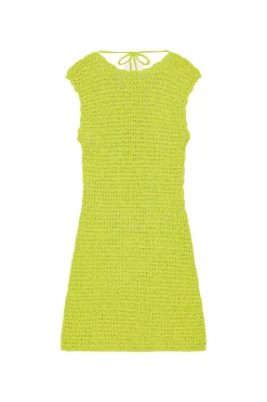 Ganni Velvet Crochet Open Back Mini Dress Kjole Limegrønn