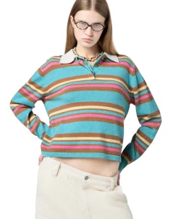 Guest In Residence Cropped Stripe Rugby Genser Turkis Mønster