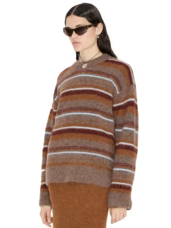 Holzweiler Fluffy Stripe Crew Genser Lysebrun