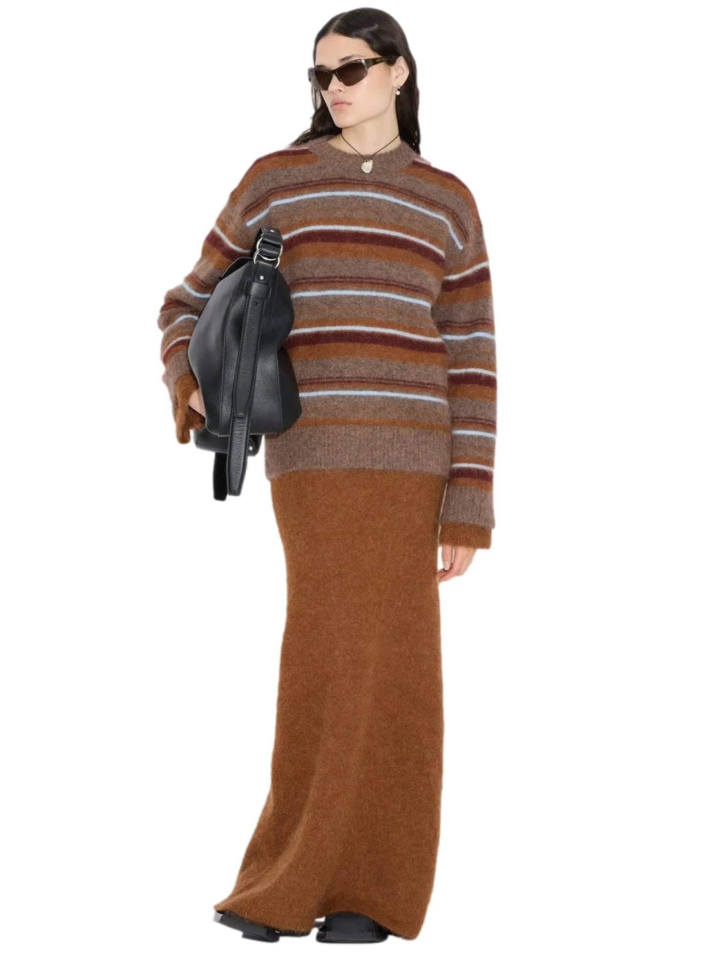 Holzweiler Fluffy Stripe Crew Genser Lysebrun