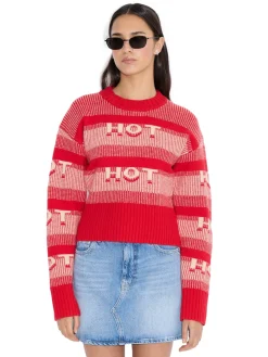 Holzweiler Hot Cropped Crew Genser Rødt Mønster