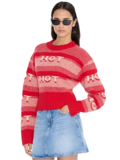 Holzweiler Hot Cropped Crew Genser Rødt Mønster