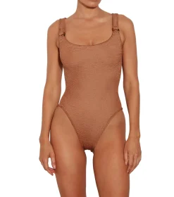 Hunza G Domino Swim Crinkle Badedrakt Brun