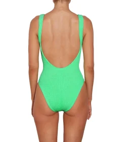 Hunza G Square Neck Swim Crinkle Badedrakt Limegrønn