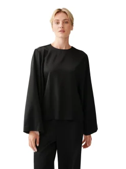 Julie Josephine Satin Bell Sleeve Blouse Skjorte Sort