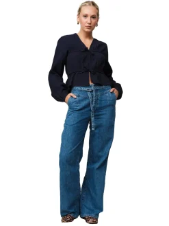 Once Untold Mercer String Blouse Skjorte Marine