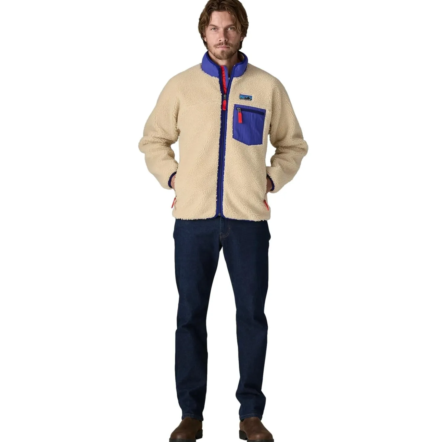 Patagonia M Classic Retro-X Jkt Jakke Beige Og Blå