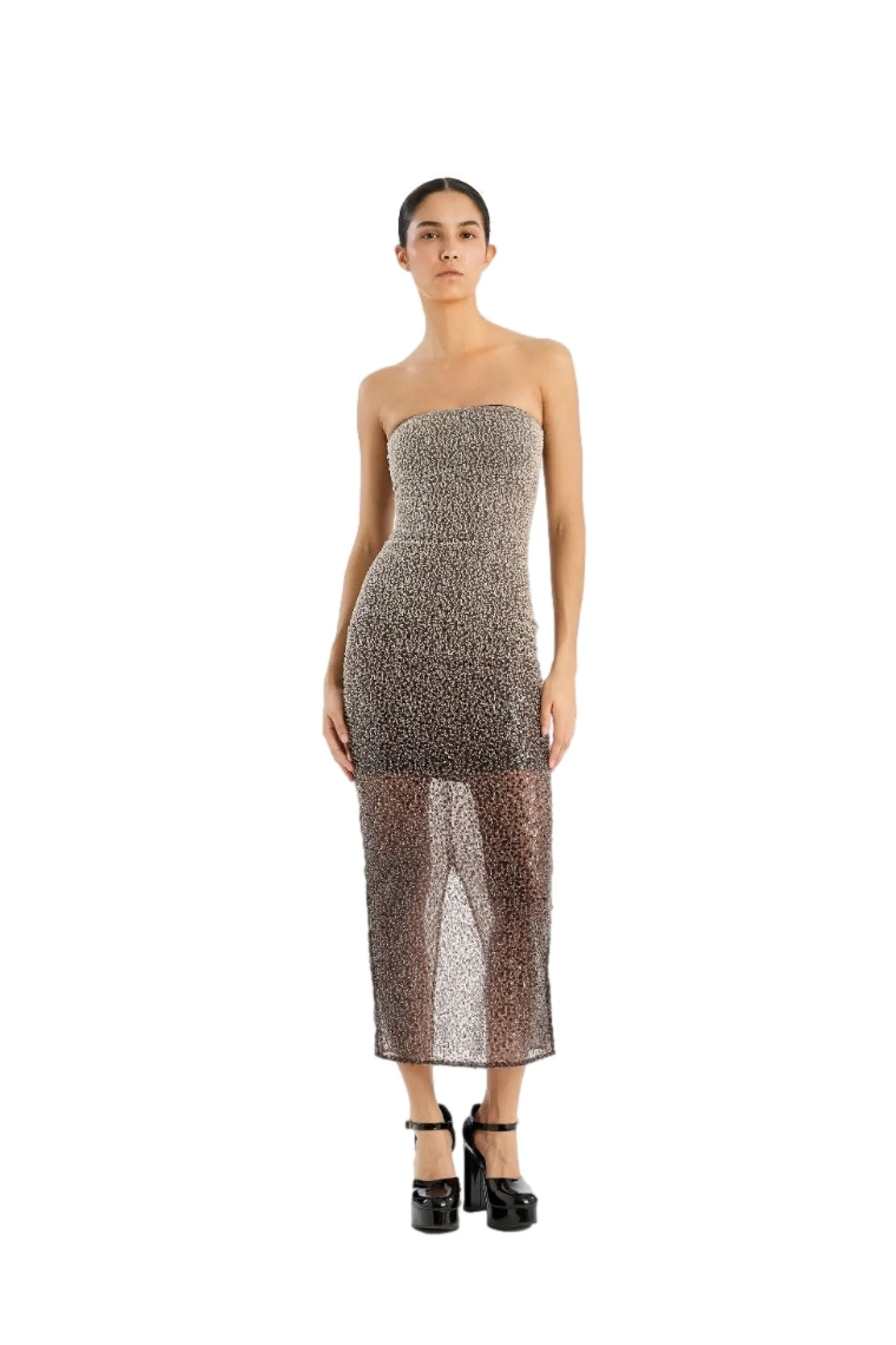 ROTATE Beaded Midi Tube Dress Kjole Brun