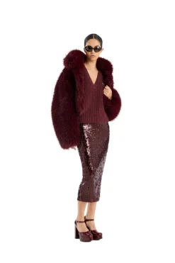 ROTATE Faux Fur Crop Jacket Jakke Burgunder