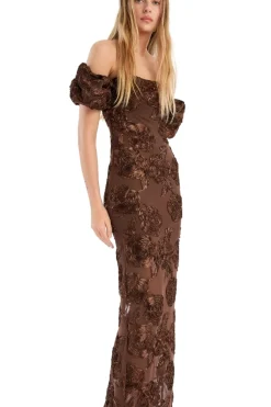 ROTATE Flower Mesh Maxi Dress Kjole Brun