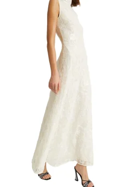 ROTATE Lace Sequin Maxi Dress Kjole Off-White