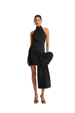 ROTATE Satin Bow Dress Kjole Sort