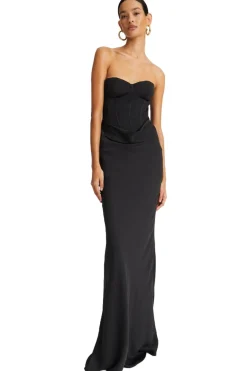 ROTATE Satin Corset Maxi Dress Kjole Sort