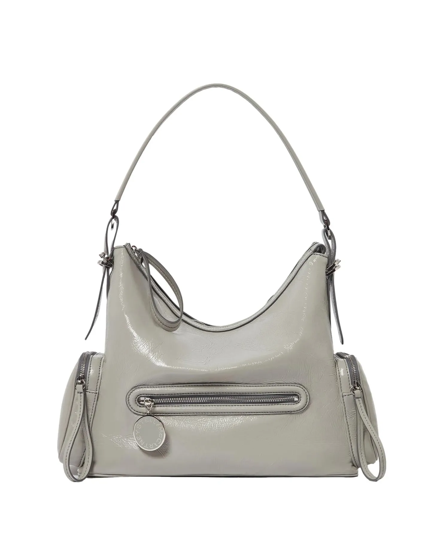 Stella McCartney Dartmoor Shoulder Bag Cracked Patent Veske Lysegrå