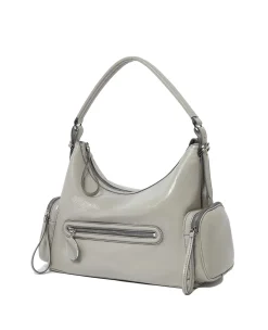 Stella McCartney Dartmoor Shoulder Bag Cracked Patent Veske Lysegrå