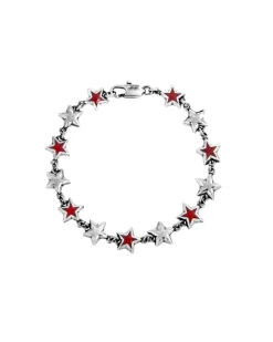 TwoJeys Red Enameled Stars Bracelet Armbånd Sølv Og Rød